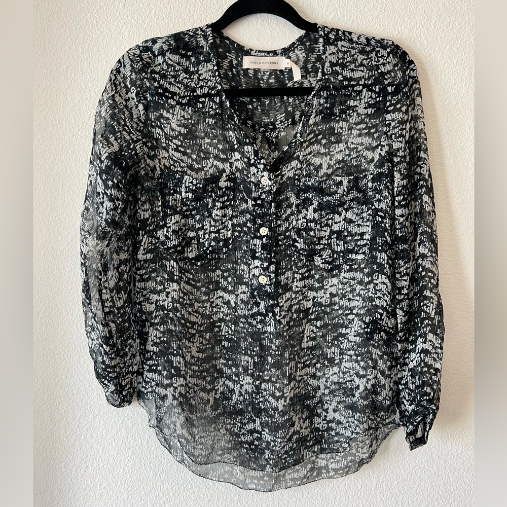 Isabel Marant sheer silk blouse with pockets in the front